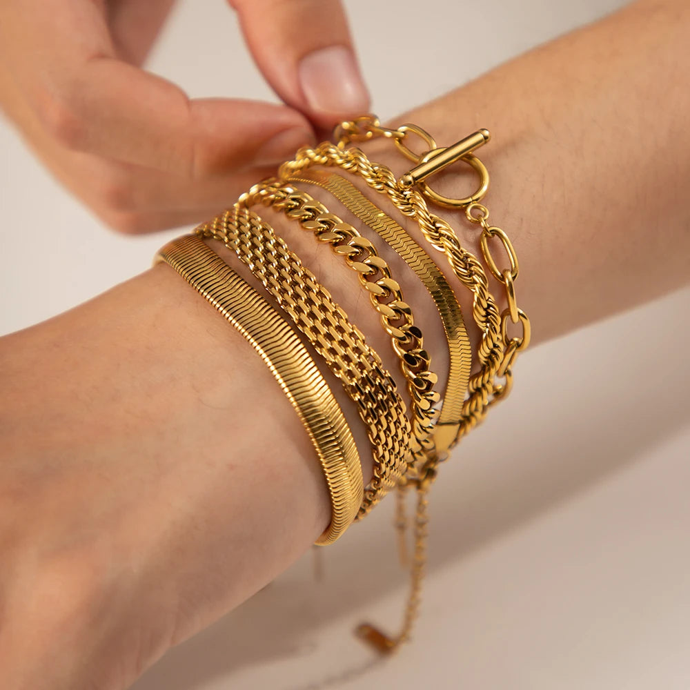 Fashion Link Chain Stainless Steel Bangle Bracelet for Women